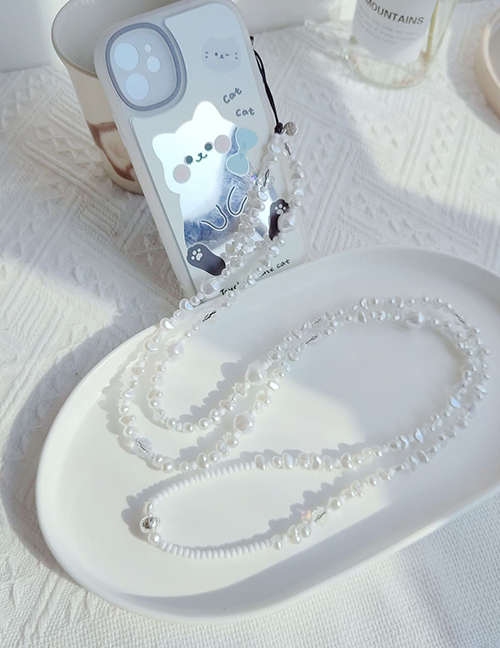 Fashion White Geometric Crystal Beaded Phone Chain