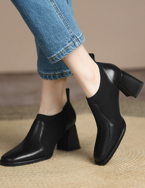 Fashion Brown Pointed Toe Stiletto Block Heel Boots