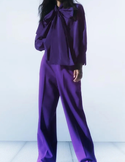 Fashion Purple High -waist Straight Trousers