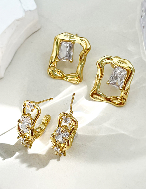 Fashion Gold 2 Copper Inlaid Vermiculite Square Earrings