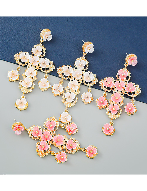 Fashion White Multi -layer Earrings Of Alloy Resin Flowers