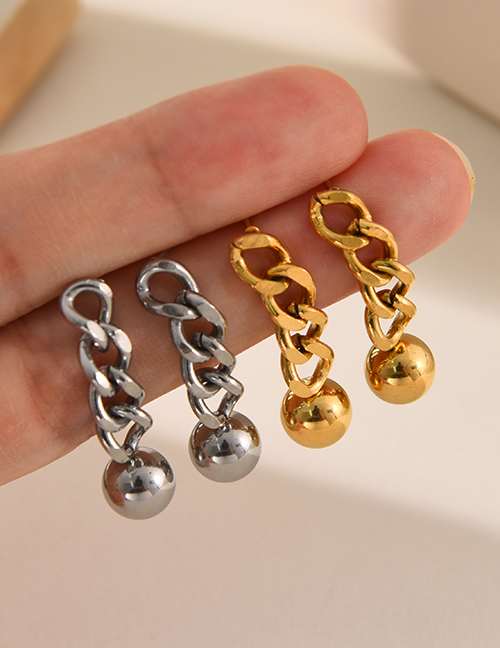 Fashion Gold Titanium Thick Chain Ball Drop Earrings