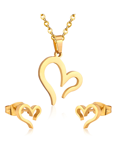 Fashion Gold Titanium Steel Heart Stud Necklace Set