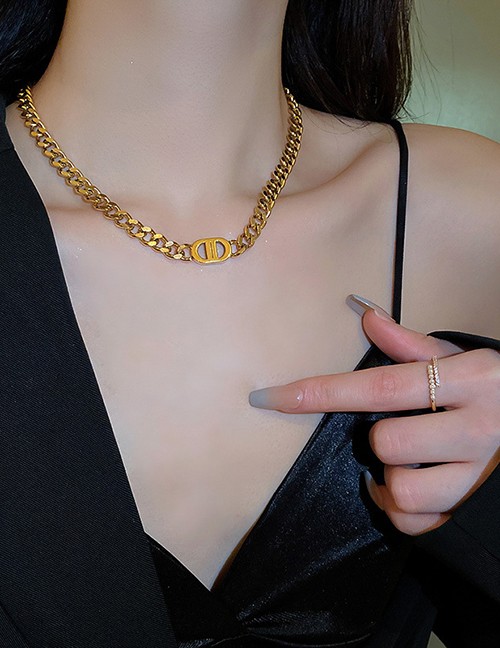 Fashion Necklace - Gold Titanium Steel Letter Chain Necklace