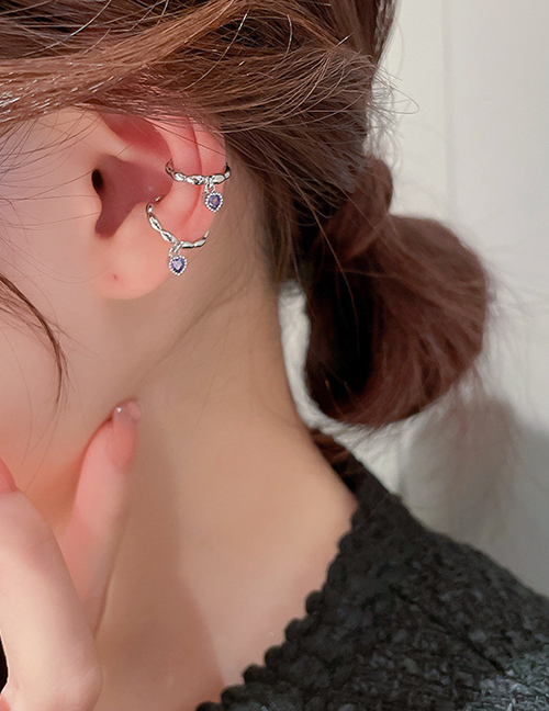 Fashion Ear Clip - Silver (single) Alloy Inlaid Zirconium Geometric Heart Ear Clip