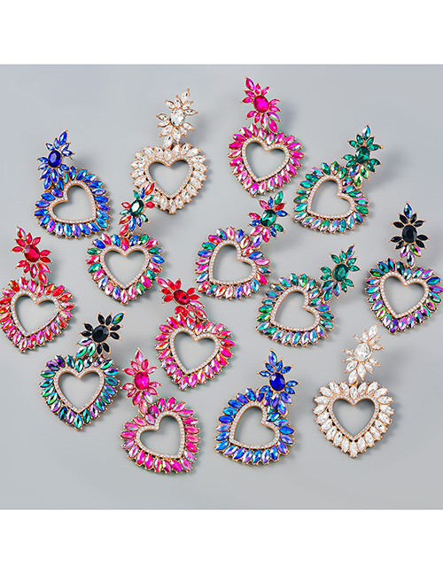 Fashion Color Alloy Diamond Open Heart Earrings