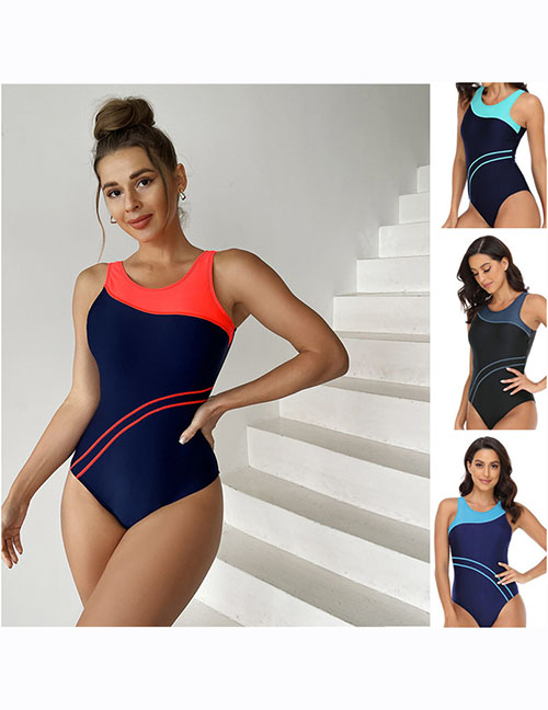 Fashion Green Polyester Color Block One-piece Swimsuit