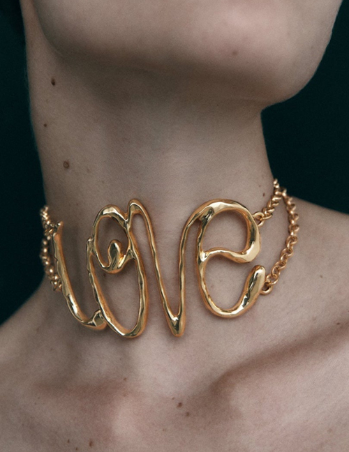 Fashion Silver Alloy Letters Love Chain Collar