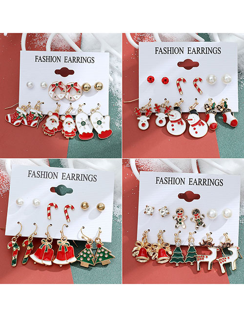 Fashion Color 17# 6 -piece Earrings Of Alloy Drip Oil Inlaid Christmas Series Earrings Earrings