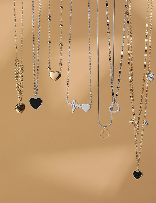 Fashion Gold 7# Titanium Steel Double -layer Love Pendant Necklace