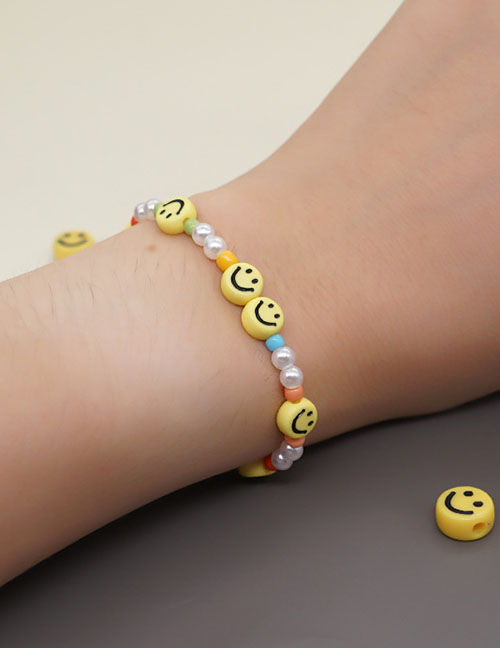 Fashion Color 1# Pearl Soft Pottery Smiling Face Skewers Bead Bracelet