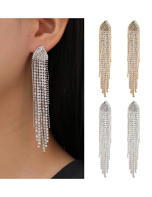 Fashion Gold Geometric Diamond Long Chain Chain Streaming Earrings