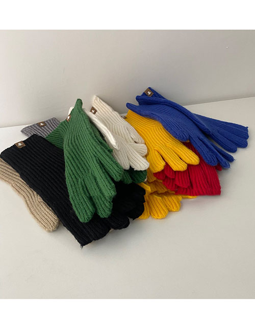 Fashion Dark Gray Solid Knit Five Finger Gloves