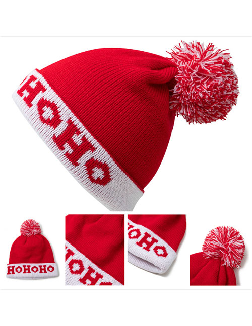 Fashion Red Knitted Acrylic Letter Embroidered Beanie