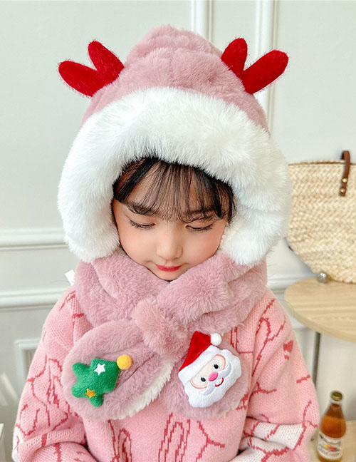 Fashion Lamb Wool Khaki Three-dimensional Christmas Tree Santa Claus Plush Socket Bib Antlers Hat Set