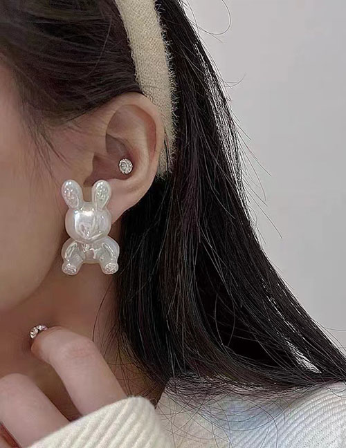 Fashion White Resin Rabbit Stud Earrings