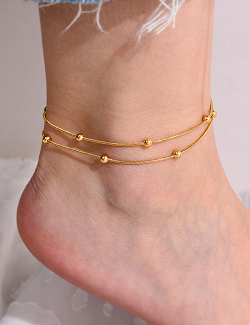 Fashion Rose Gold Titanium Steel Double Ball Chain Anklet