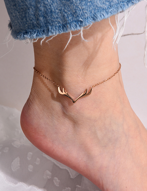 Fashion Rose Gold Titanium Steel Antler Anklet