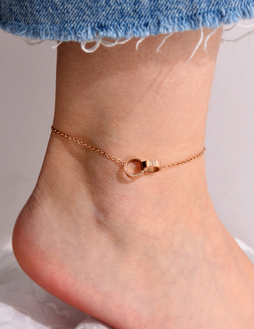 Fashion Rose Gold Titanium Steel Double Link Anklet
