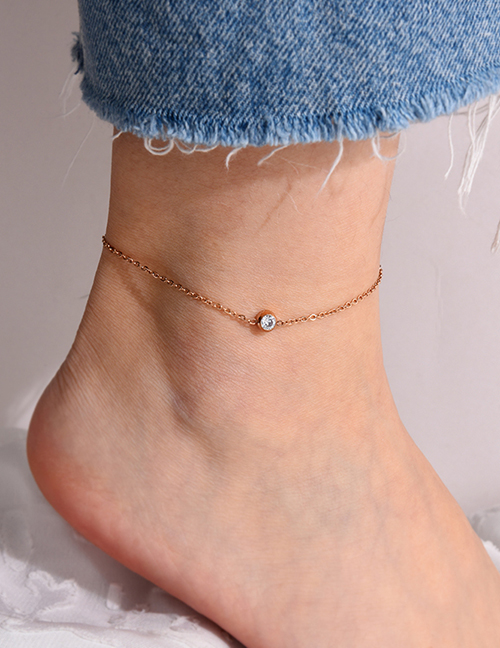 Fashion Rose Gold Round Anklet In Titanium Steel With Zirconia