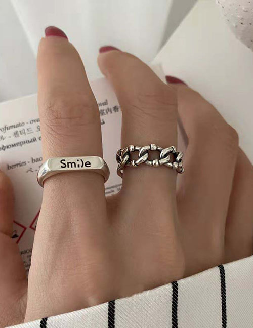 Fashion Silver Alloy Geometric Letter Hollow Ring Set