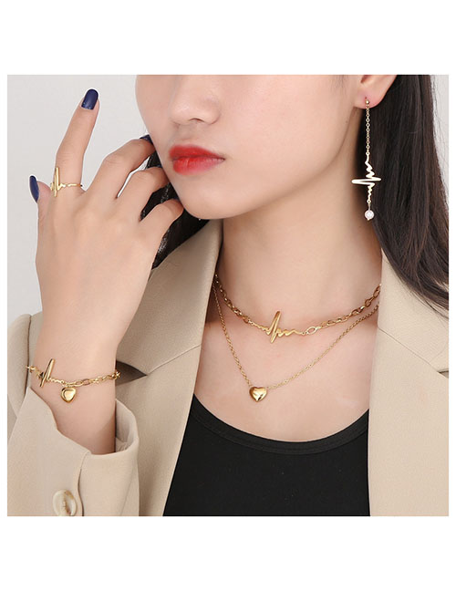Fashion 3# Titanium Steel Ecg Necklace Earrings Ring Bracelet Set