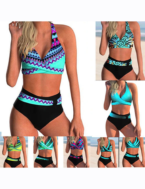 Fashion Sky Blue Polyester Print One-piece Swimsuit