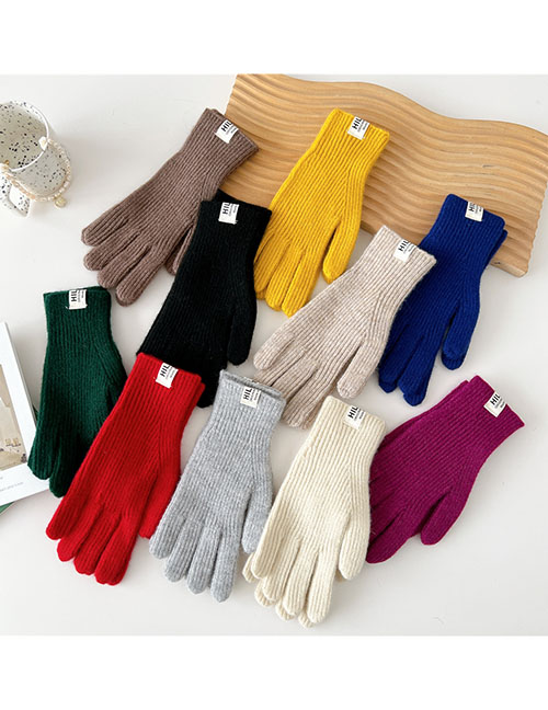 Fashion 10 Black Solid Knit Five Finger Gloves