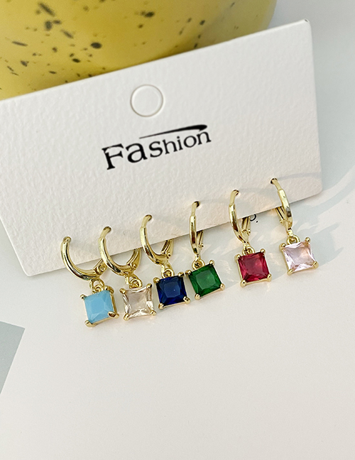 Fashion Color Set Of 6 Copper Paved Zirconia Square Drop Earrings