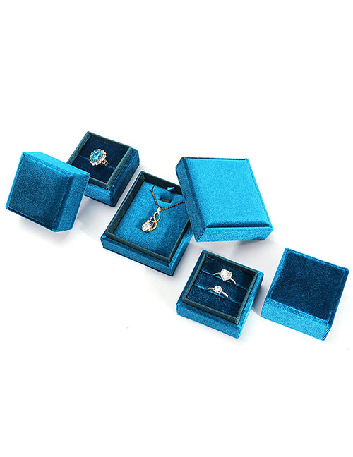 Fashion Light Blue Ring Box Heaven And Earth Cover Square Flannel Jewelry Box