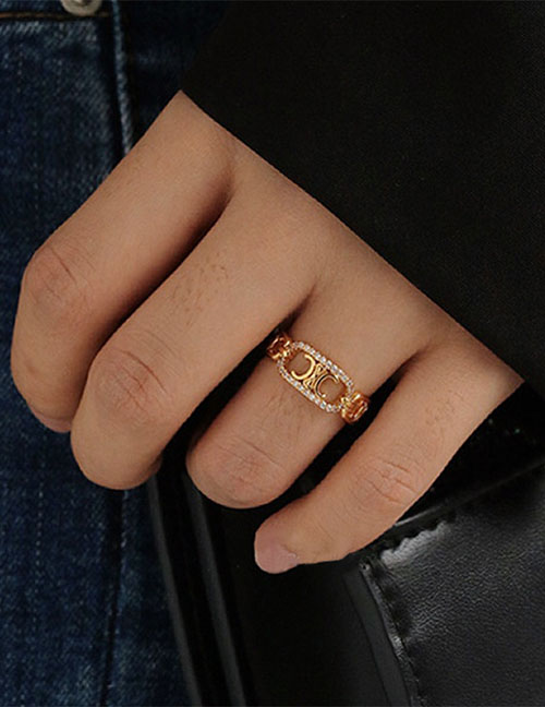 Fashion Ring - Gold Zirconia Letter Open Ring In Metal