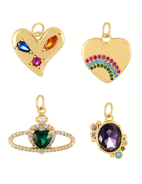 Fashion Golden 4 Copper Inlaid Zircon Heart Pendant Accessories