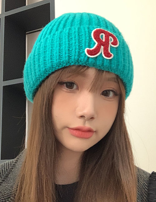 Fashion Lake Blue Knitted Acrylic Letter Embroidered Beanie