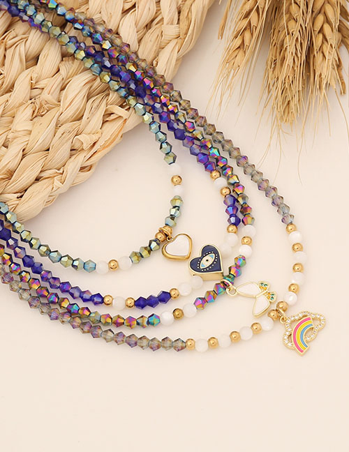 Fashion 3#rainbow Multicolor Crystal Beaded Oil Drip Rainbow Necklace