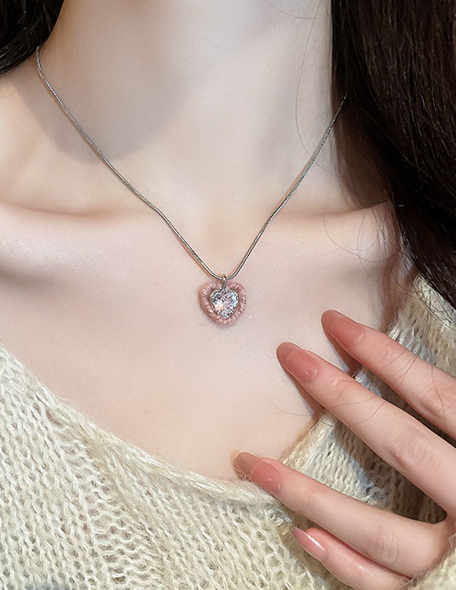 Fashion Necklace - Pink (love) Alloy Inlaid Zirconium Heart Necklace