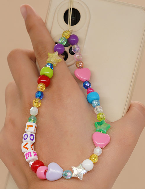 Fashion 1# Geometric Rice Beads Letter Beads Clay Love Multi-element Beaded Mobile Phone Chain 