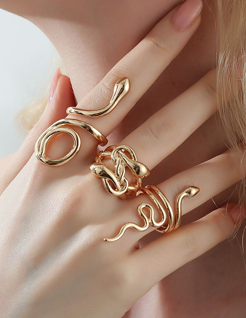 Fashion Gold Pure Copper Geometric Snake Ring Set