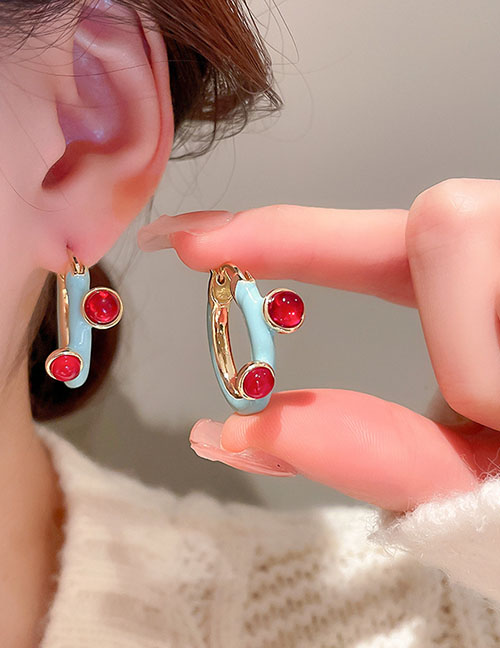 Fashion Earrings - Cyan Alloy Geometric Drip Round Earrings