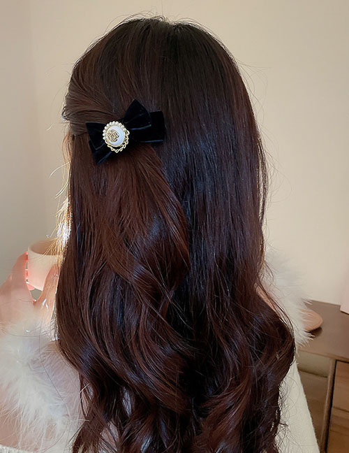 Fashion 1#duckbill Clip-black (flower Bow) Fabric Geometric Flower Bow Hair Clip 