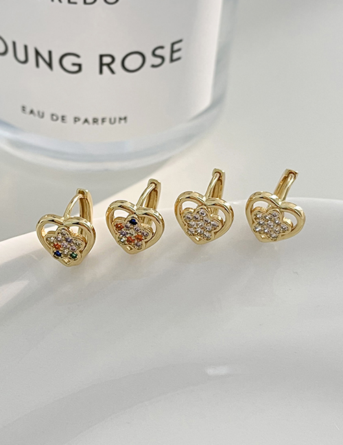 Fashion Color Copper Paved Zirconia Heart Flower Earrings