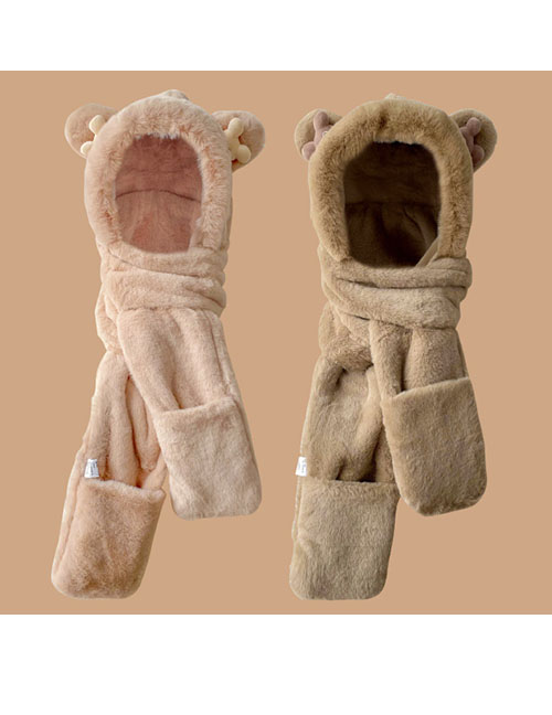 Fashion Apricot (children's Models) Cartoon Bear Scarf Gloves Integrated Children's Headgear