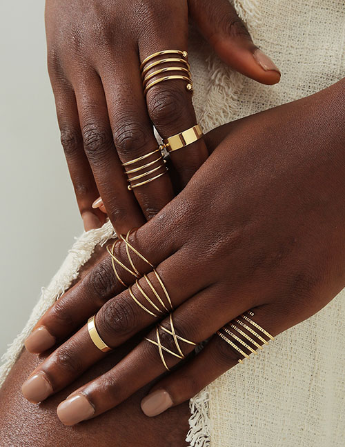 Fashion Gold Pure Copper Geometric Multilayer Ring Set 