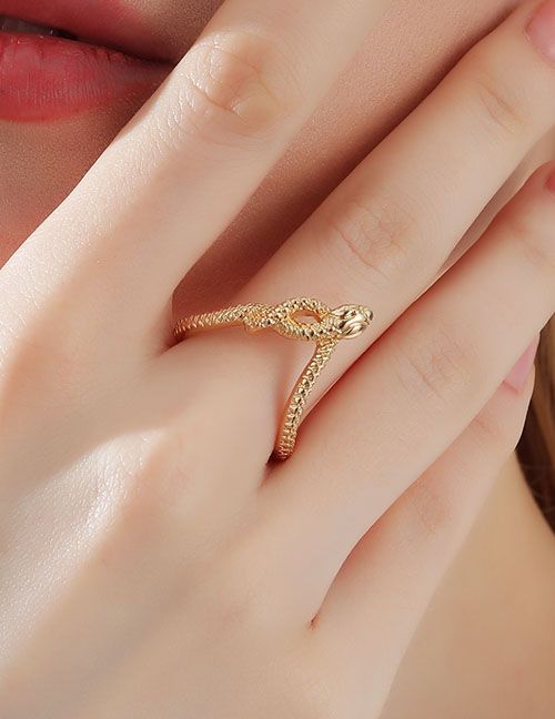 Fashion Gold Pure Copper Geometric Snake Ring 