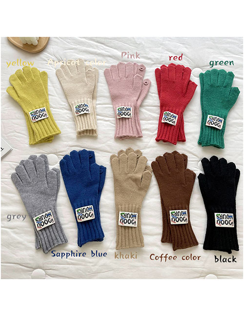 Fashion Apricot Polyester Knit Patch Five Finger Gloves