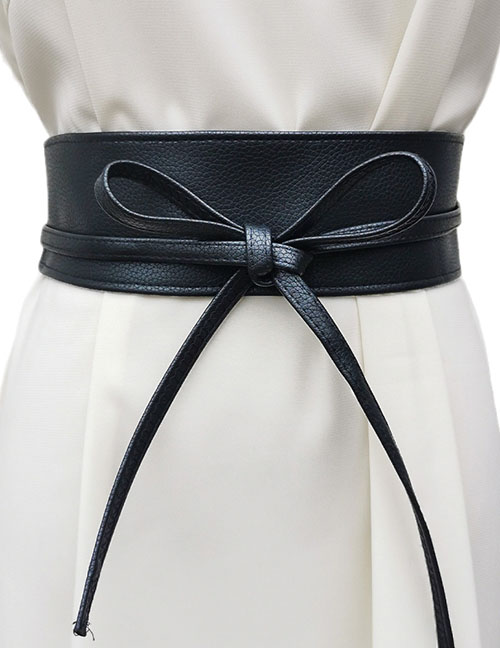 Fashion Black Faux Leather Tie Knotted Belt