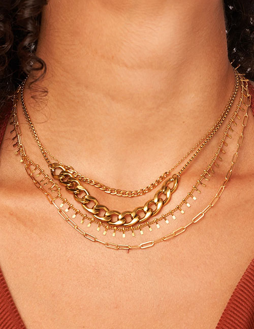 Fashion Gold Titanium Geometric Chain Necklace