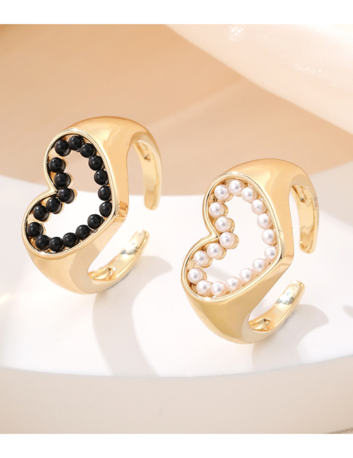 Fashion White Gold Plated Copper And Pearl Heart Open Ring
