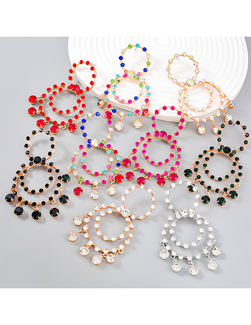 Fashion Ab Color Alloy Inlaid Diamond Multi -layer Ring Pendant Earrings