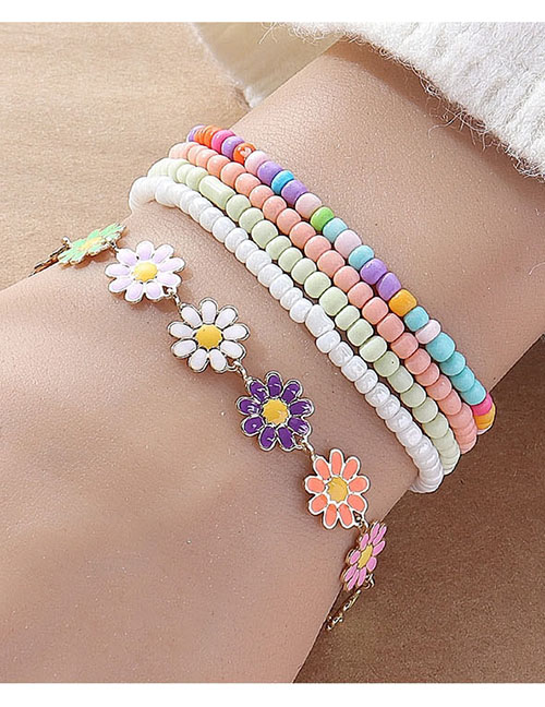 Fashion Color Colorful Rice Beads Beaded Oil Drip Flower Bracelet Set