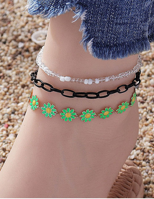 Fashion Color Alloy Geometric Beaded Oil Drip Flower Anklet Set